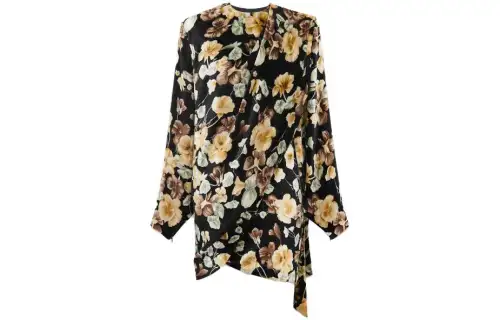SAINT LAURENT Draped Floral Patterned Dress