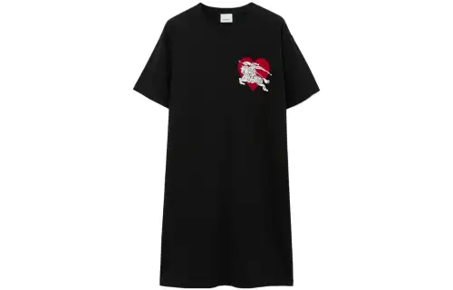 Burberry Short Sleeved Dresses Women's Black Crew Neck Moderate Mid Length