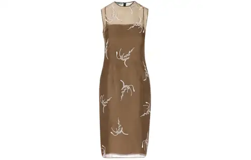 PRADA Allover Embroidered Sleeveless Midi Dress