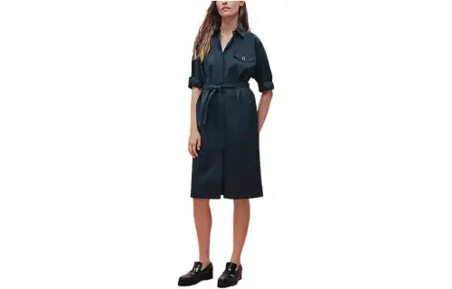 HERMES Long Sleeved Dresses Women's Marine Blue Lapel Moderate