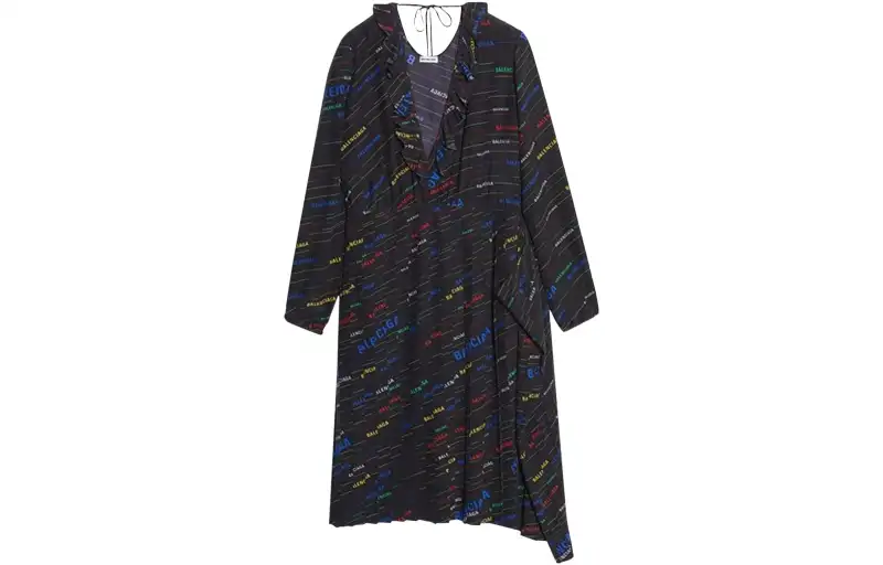 Balenciaga Logo Pleated Dress 'Black'