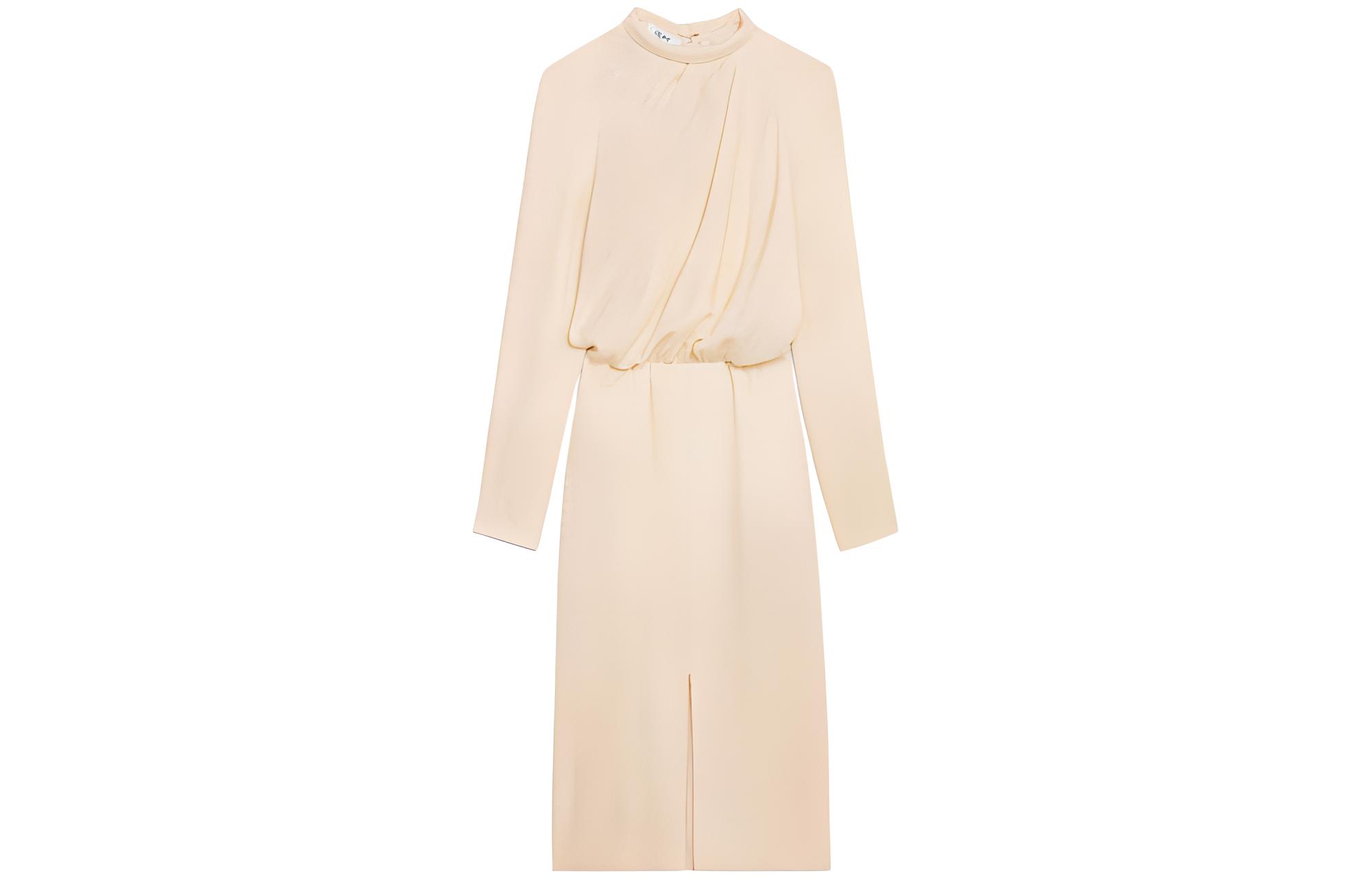 CELINE Long Sleeved Dresses Women's Yellow Crew Neck Moderate Mid Length