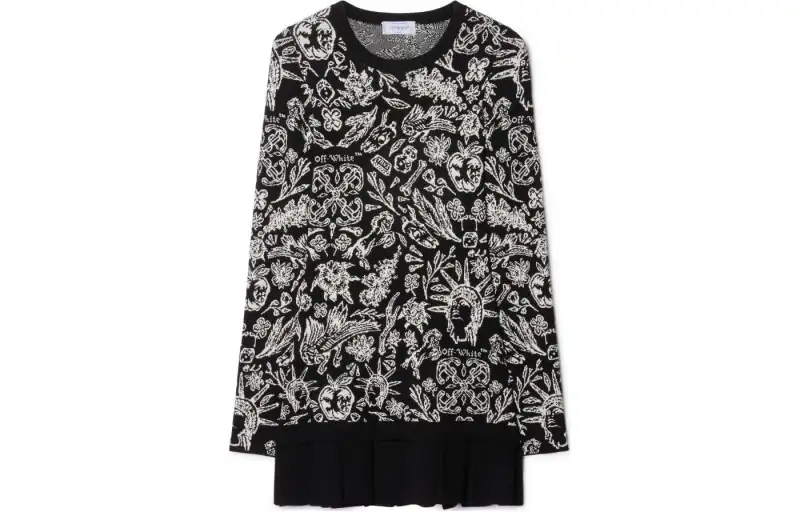 OFF-WHITE intarsia-knit pleated dress