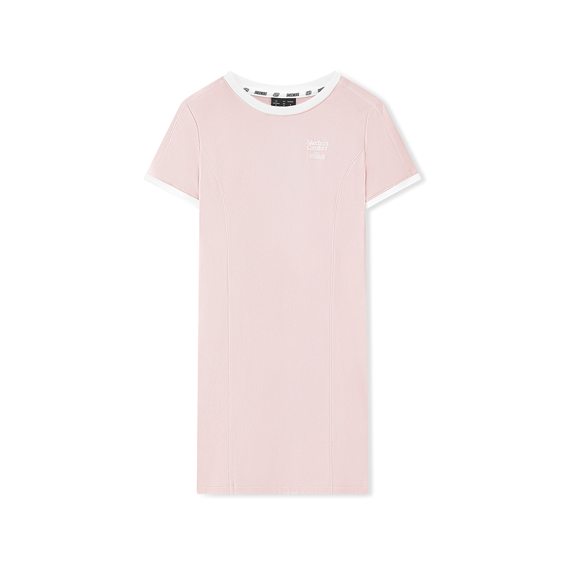 Skechers Skechers, elastic silk breathable comfortable sports fuchsia short sleeve dress for training for gym with a round collar, sun protection, for running