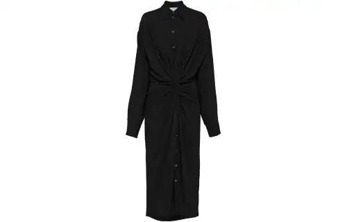 PRADA Long Sleeved Dresses Women's Black Pointed Collar Moderate Long