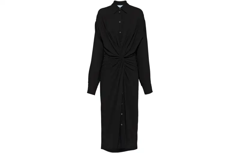 PRADA Long Sleeved Dresses Women's Black Pointed Collar Moderate Long
