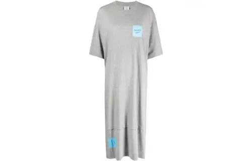 Vetements Short Sleeved Dresses Women's Light Gray Crew Neck Moderate Mid Length
