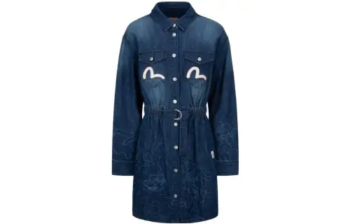 EVISU Long Sleeved Dress Women's Denim Blue