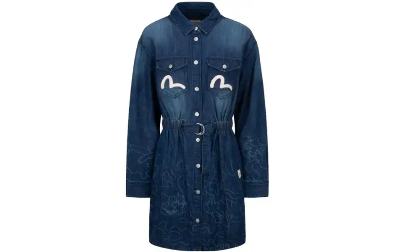 EVISU Long Sleeved Dress Women's Denim Blue