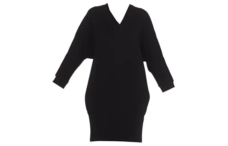 KENZO Long Sleeved Dresses Women's Black V Neck Mid Length