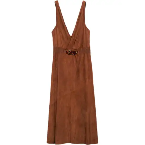 Prada sleeveless suede midi dress