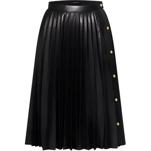 Lv Pleated Leather Midi Skirt
