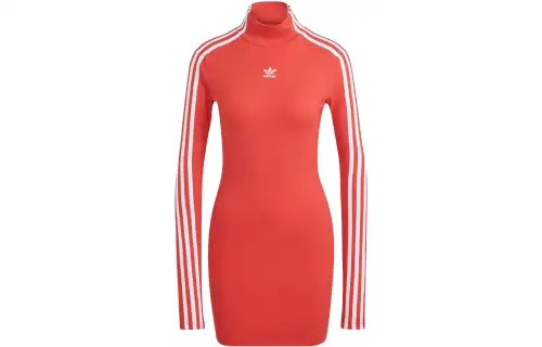 Adidas Originals Hot Girl Collection Long Sleeved Dresses Women's Red Turtleneck Moderate Short