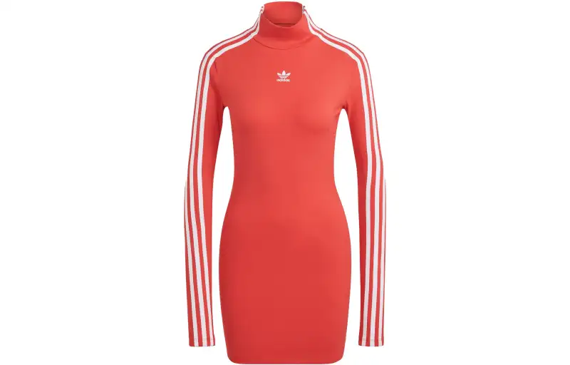 Adidas Originals Hot Girl Collection Long Sleeved Dresses Women's Red Turtleneck Moderate Short