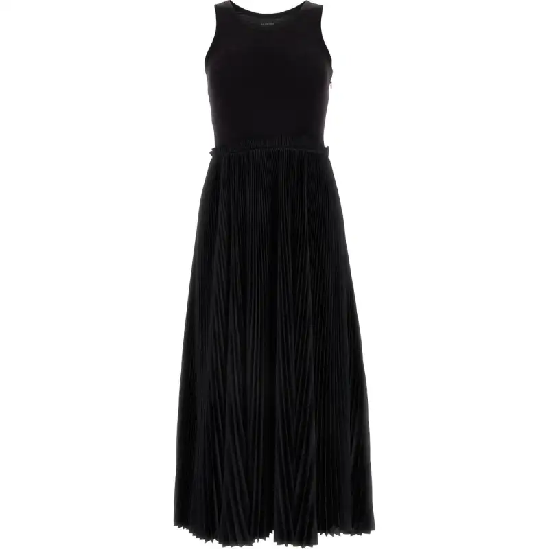 Balenciaga Allover Logo Tank Top Pleated Dress