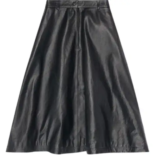 Balenciaga Leather Long Skirt Regular Fit Women's Black