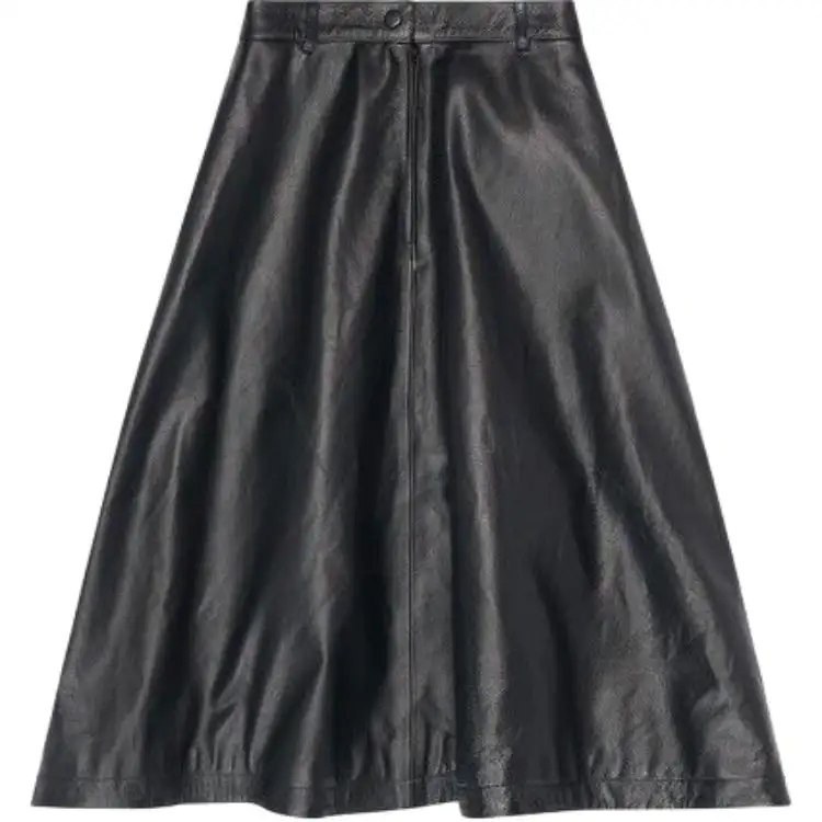Balenciaga Leather Long Skirt Regular Fit Women's Black