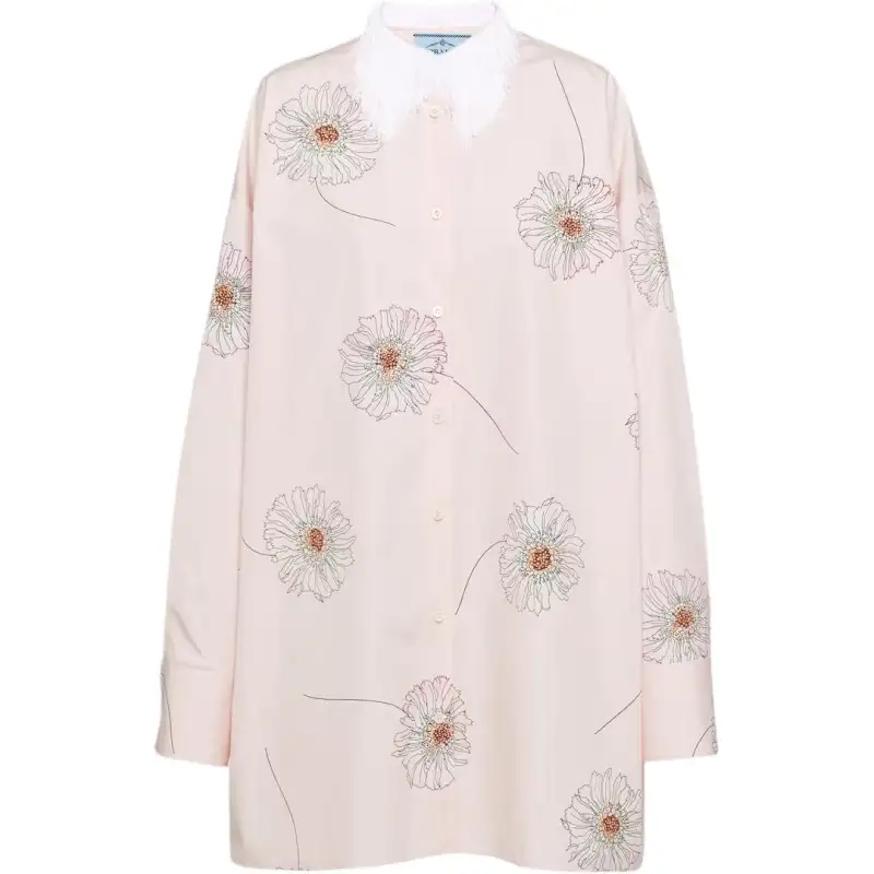 PRADA Pre Owned 2010s Floral print Fringe collar Blouse