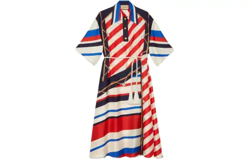 GUCCI Short Sleeved Dresses Women's Multicolor Pointed Collar Moderate Mid Length