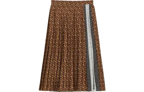 Burberry Logo Pleated Skirt 'Dark Mocha Ip Pattern'
