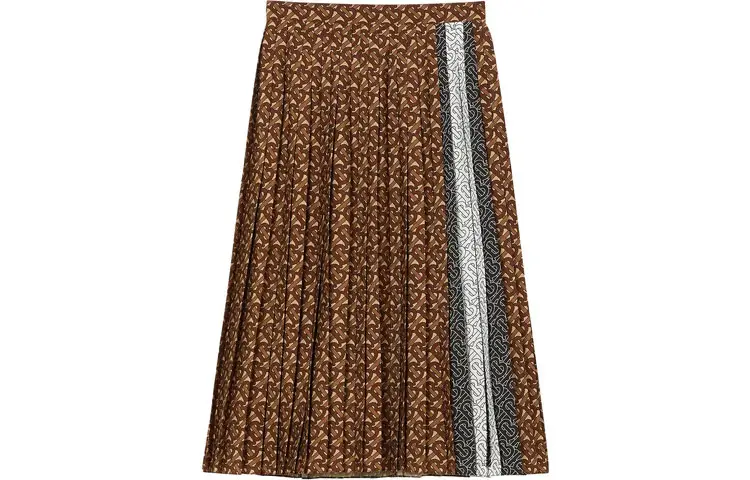 Burberry Logo Pleated Skirt 'Dark Mocha Ip Pattern'
