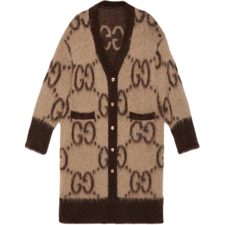 Женские кофта Gucci GUCCI Gg Mohair Wool Long Cardigan V (коричневая)