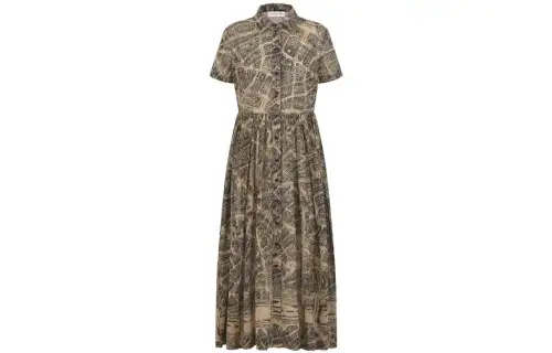 DIOR Short Sleeved Dresses Women's Brown Lapel Moderate Long