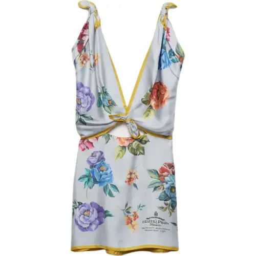 PRADA Printed Silk Twill Mini Dress Sleeveless Dress Women's Gray