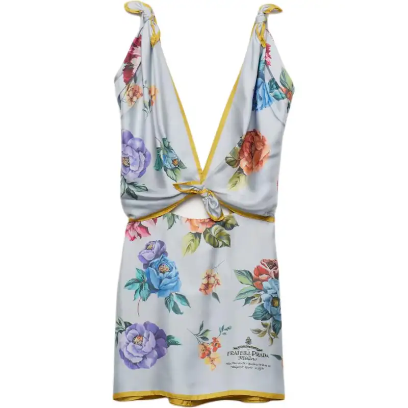 PRADA Printed Silk Twill Mini Dress Sleeveless Dress Women's Gray