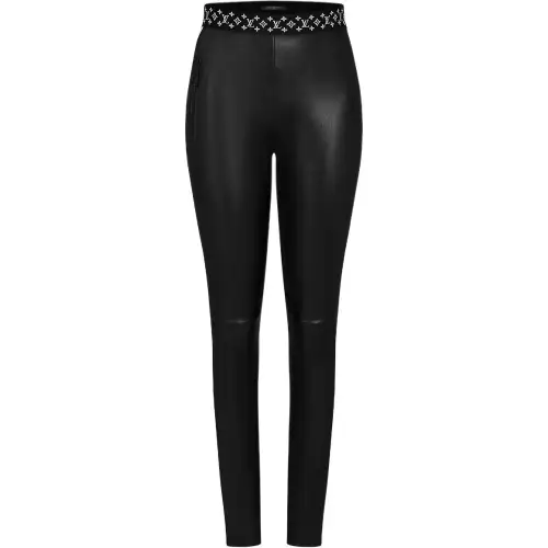 Lv Contrast Accent Leather Leggings