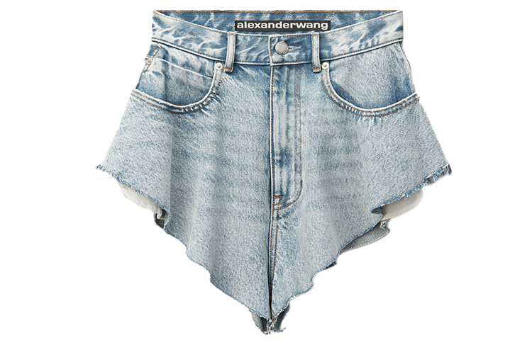 Alexander wang SS21 show ruffle hottie washed denim shorts women's denim blue 520