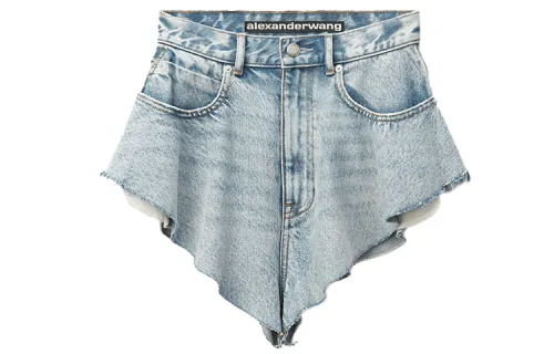 Alexander wang SS21 show ruffle hottie washed denim shorts women's denim blue 520