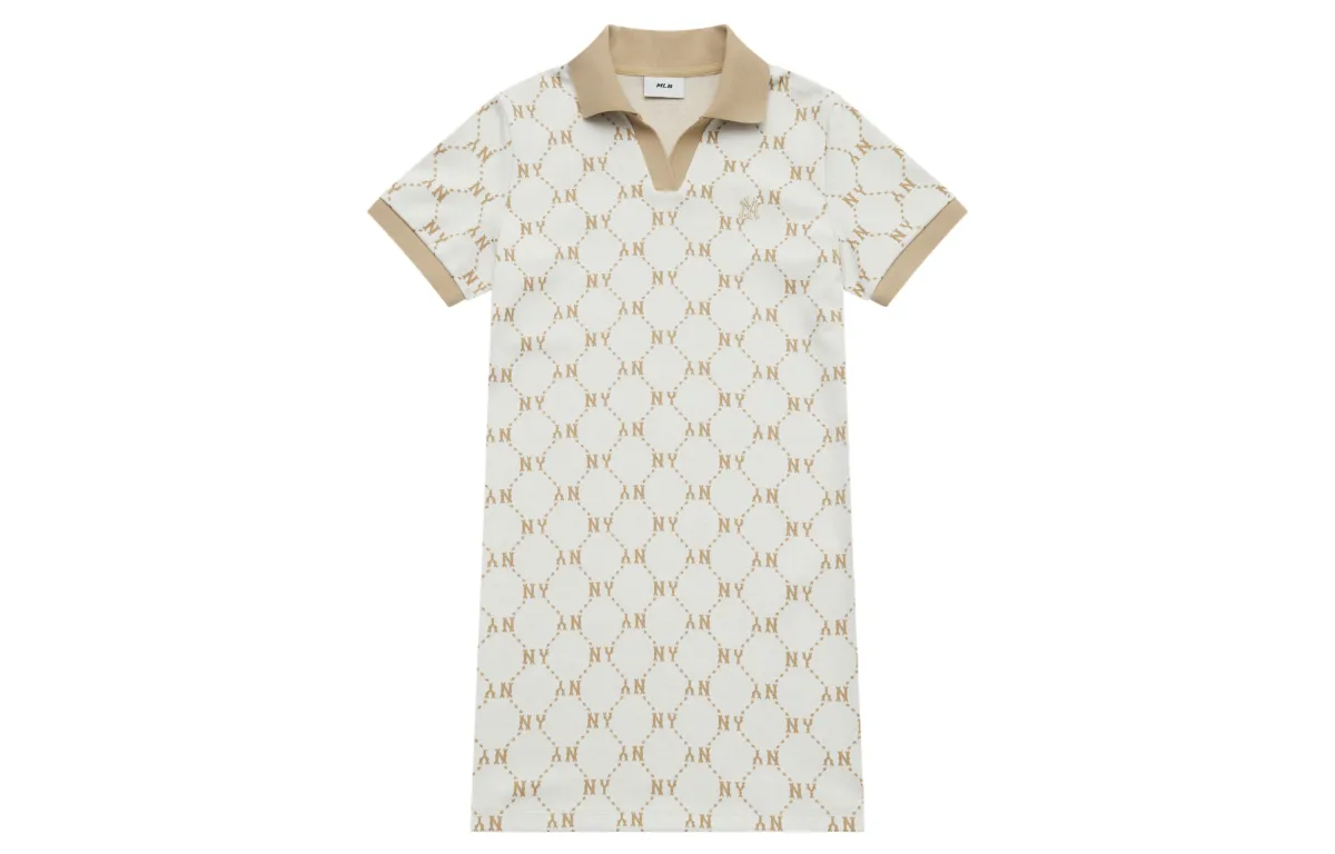 MLB MONOGRAM SS25 Short Sleeved Dress Women's Ivory White