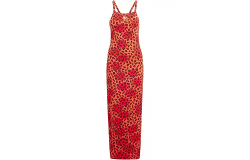 Adidas Originals Leopard Luxe 3 Stripes Maxi Dress Slip Dress Women's Red