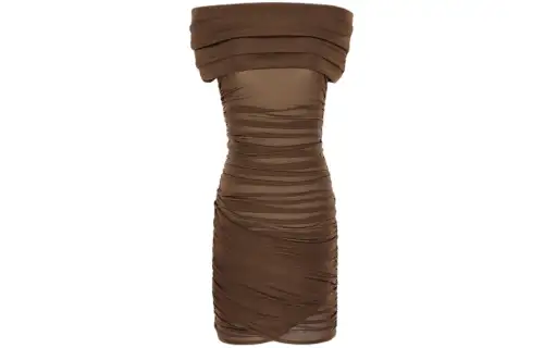 Saint Laurent off-shoulder ruched mini dress
