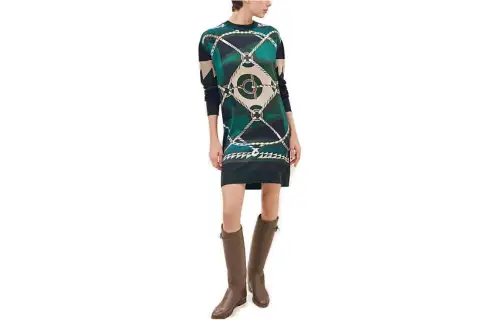 HERMES Long Sleeved Dress Women's Green