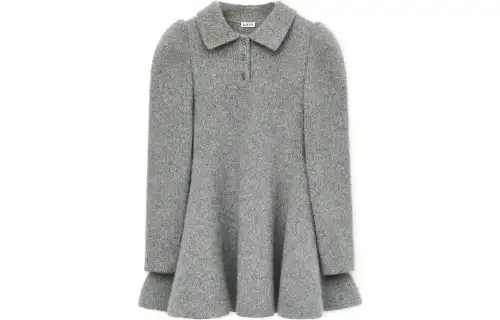 LOEWE Long Sleeved Dresses Women's Gray Lapel Moderate Short
