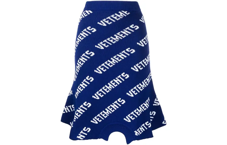 Vetements Casual Long Skirts Women's Blue Mid Length A Line Skirt