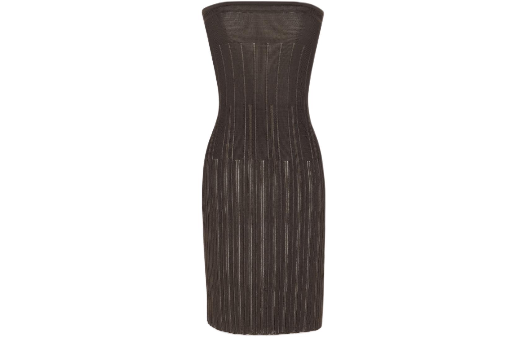 SAINT LAURENT Strapless Dress In Striped Knit Sleeveless Dress Women's Brown