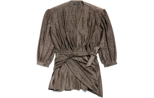 Balenciaga V Neck Draped Long Sleeve Dress