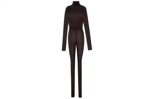 SAINT LAURENT Catsuit In Jersey Voile Jumpsuit Women's Chocolate