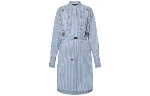 Lv Bejeweled Floral Pinstripe Shirt Dress