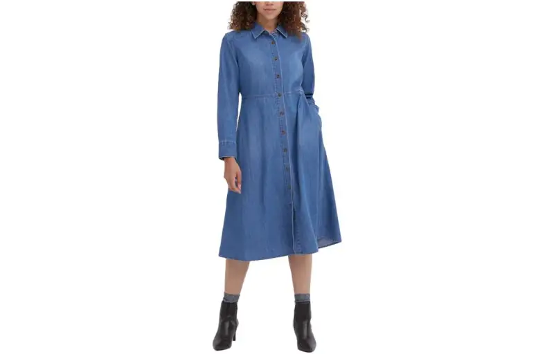 UNIQLO Long Sleeved Dresses Women's Blue Square Collar Moderate Mid Length