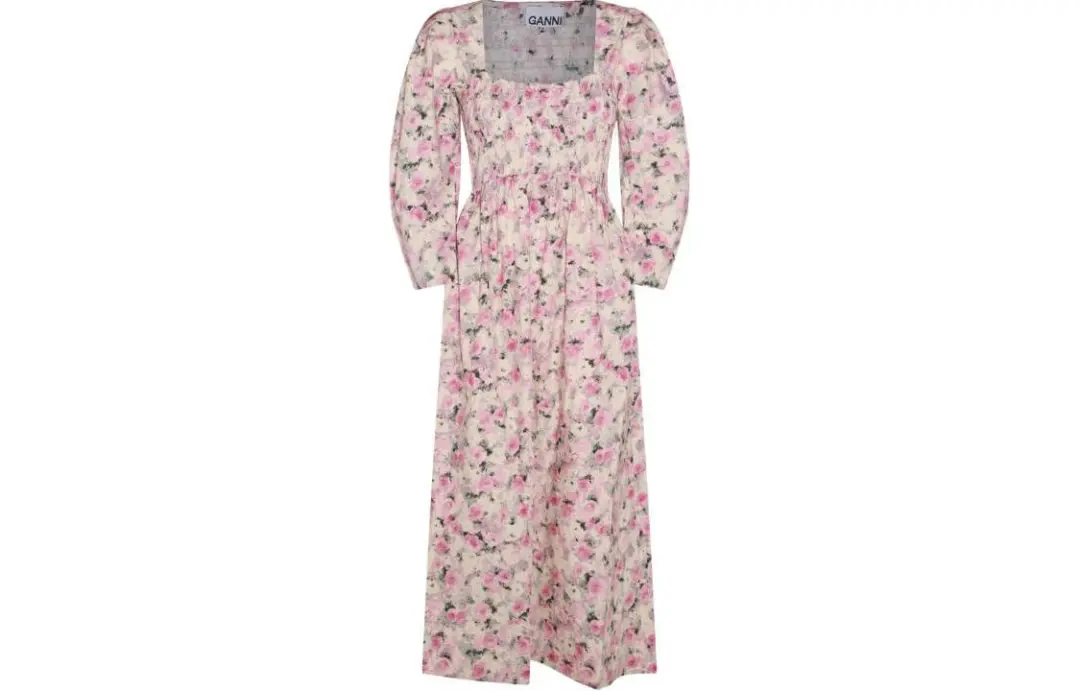 Ganni floral-print puff-sleeves midi dress