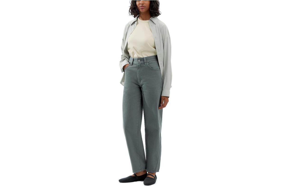 UNIQLO /UNIQLO FW23 U Series Solid Color Shape Washed Jeans Women's Olive