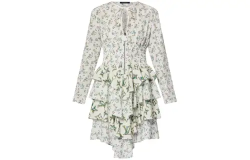 LOUIS VUITTON Floral Print Long-Sleeved Tiered Dress