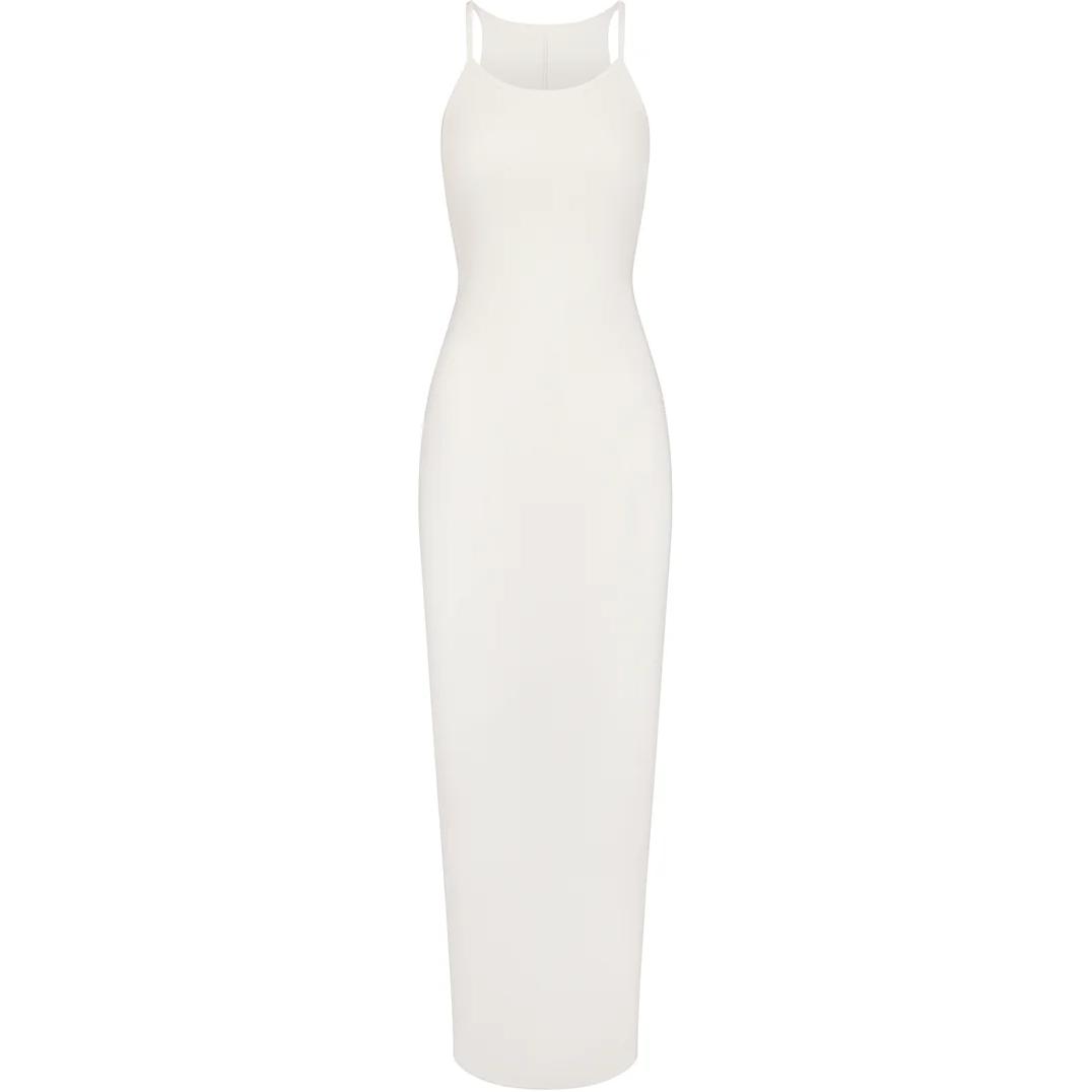 Skims SS24 COTTON RIB LONG CAMI DRESS Slip Dress Women's Marble/Marble