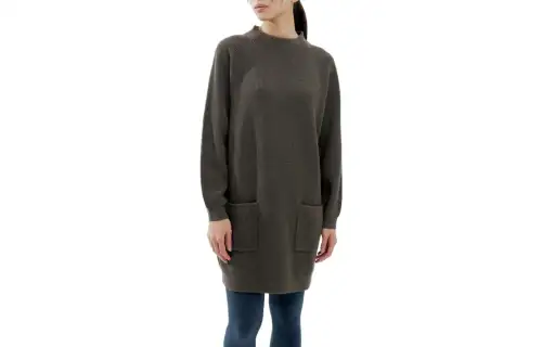 UNIQLO FW23 U Long Sleeved Dresses Women's Olive Half Turtleneck Moderate Mid Length