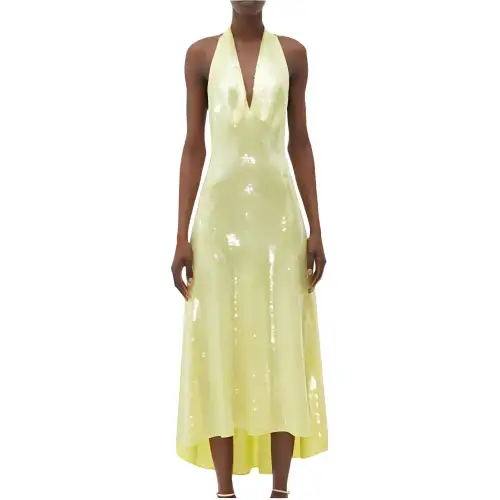 Bottega Veneta Sleeveless Dresses Women's Yellow V Neck Moderate Long