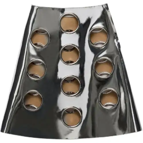 PRADA Leather Long Skirt Women's Silver